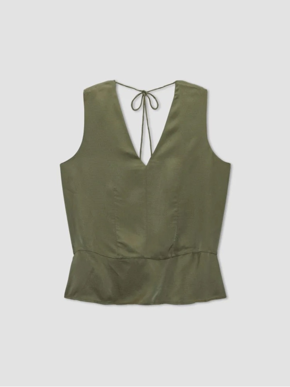 Everlane The Satin V-Neck Tie-Back Peplum Tank Top NWOT